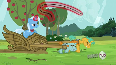 Trixie not trusting wheels is right up there with Rarity's emergency edible boots on the "wat" meter, but you know, I'm not going to question these things anymore. They're hilarious in their randomness.
